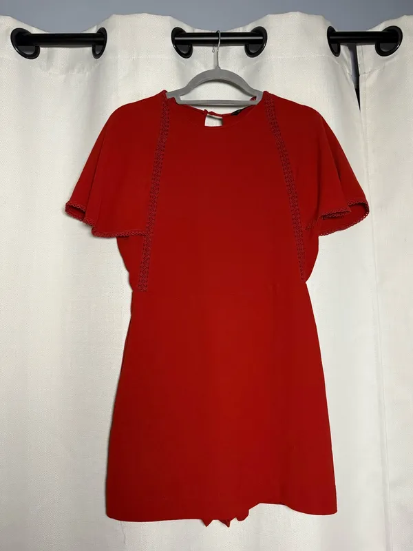 Zara Rust Red Flutter Sleeve Open Back Skort Romper Size Medium - Image 5