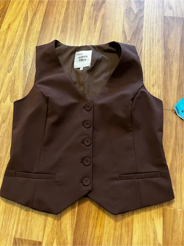 Tailored Brown Sleeveless Button Vest Size XS - Image 2