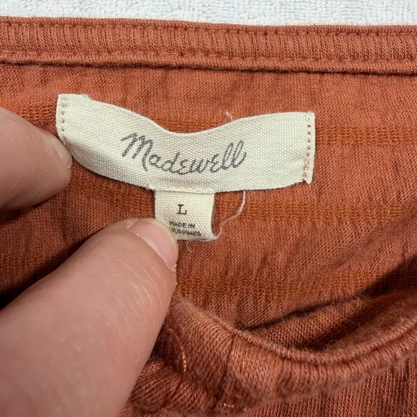 Madewell Crinkle Knit Button Front Crop Top Women’s Large Rust Orange - Image 2