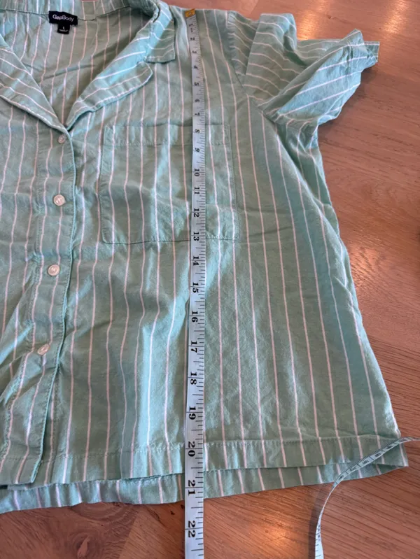 GAP BODY poplin cotton short sleeve top and shorts pajama green stripe set large - Image 6