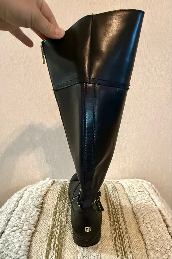 Sperry Top-Sider Black Leather Tall Riding Boots Gold Studded Size 10M - Image 5