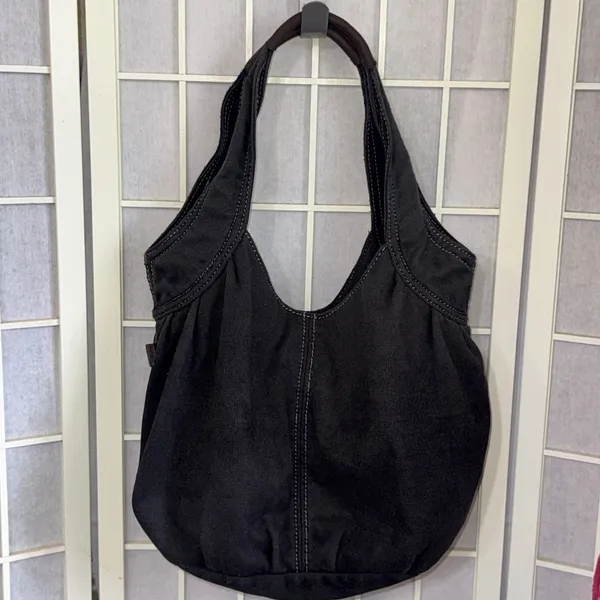 Vintage 2000s Y2K American Eagle Black Gray Canvas Boho Hobo Shoulder Bag Purse - Image 13