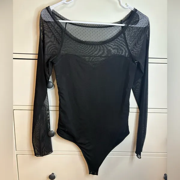ABERCROMBIE & FITCH Mesh and Lace Seamless Sweetheart Bodysuit Black Size Medium - Image 3
