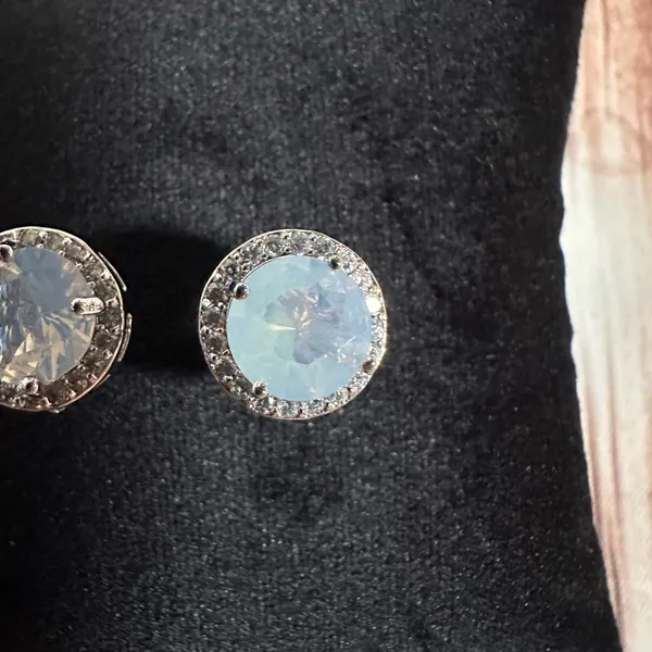 Piercing Pagoda Silver Moonstone CZ Halo Stud Earrings - Image 3