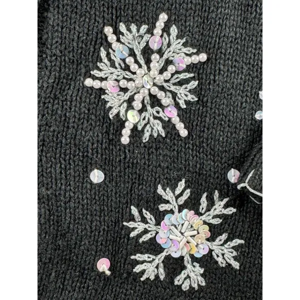 White Stag Vintage Snowflake Beaded Cardigan Sweater Black XL Scarf Christmas - Image 4
