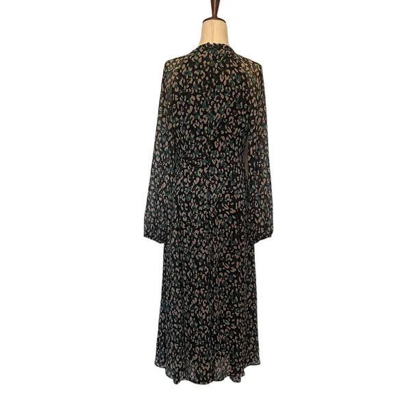 Tommy Hilfiger Maxi Dress 6 Dark Boho Y2K Whimsigoth Sheer Animal Print Tie Neck - Image 6