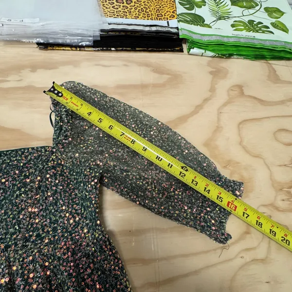 Altar'd State‎ Sparkly Beaded Embellished Green Babydoll Mini Dress Medium Boho - Image 12
