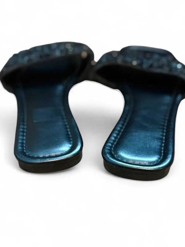 Black Rhinestone Slide Sandals • Glam Sparkle Flats • Size 40 (US 9–9.5) - Image 5