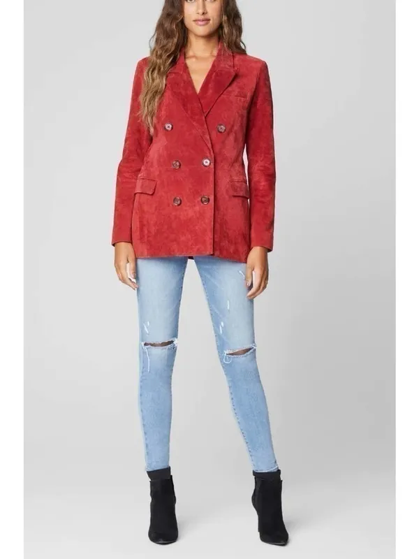 NWT BlankNYC Suede 100% Leather Double Breasted Blazer S Stolen Kiss Red - Image 11
