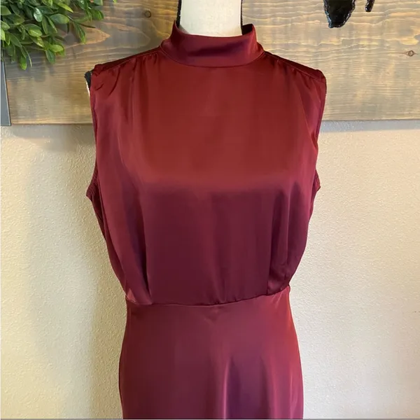 Lulus Classic Elegance Wine Satin Sleeveless Mock Neck Maxi Dress - Image 12