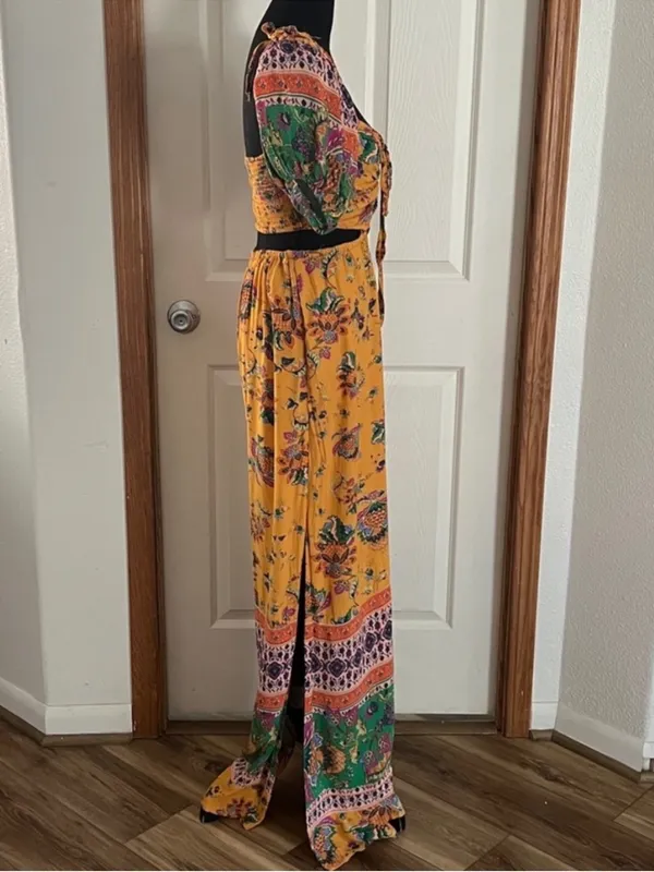 Free People Bali Citrus Skies One Piece Floral Boho Jumpsuit with Tie Front - Image 5