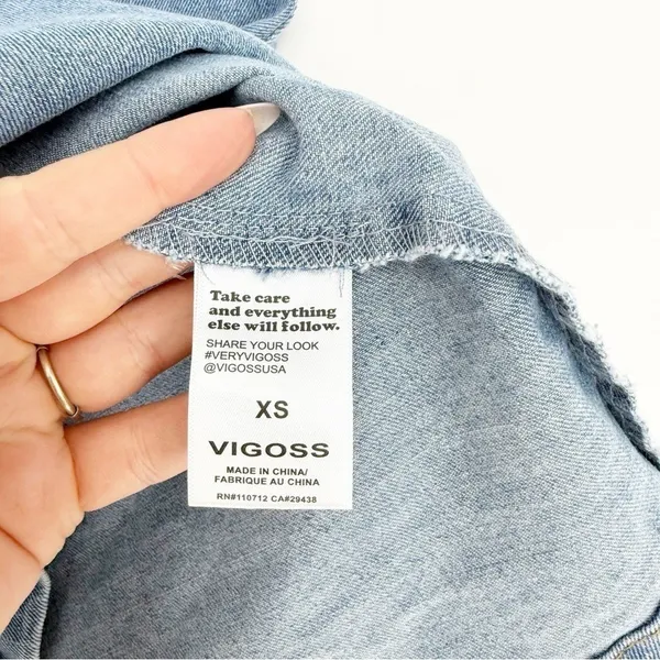 Vigoss Sleeveless Denim‎ A-Line Mini Dress Women's Size XS Blue Y2K - Image 6