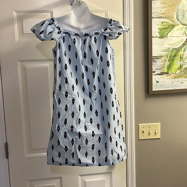 J. Crew Light Blue Cotton Abstract Design Fluttered Sleeve Sundress- Small - Image 8