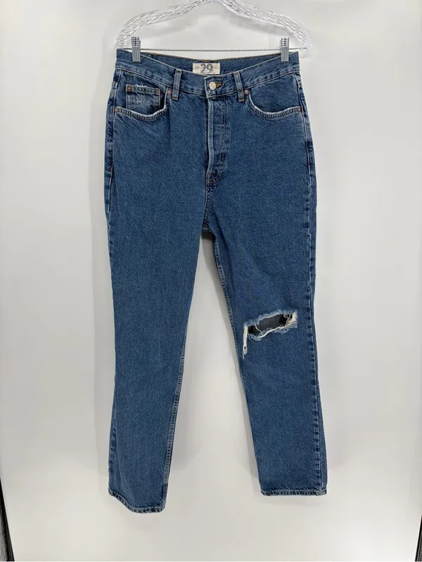 Free people we the free ripped distress blue straight leg denim jeans size 30 - Image 3