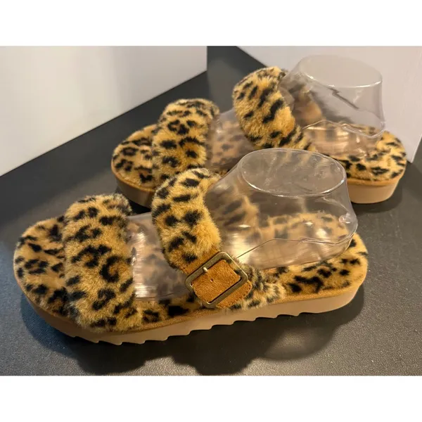 Koolaburra by UGG 10 Furr-Ah Slide Sandals Slippers Cheetah Faux Fur Buckle - Image 7