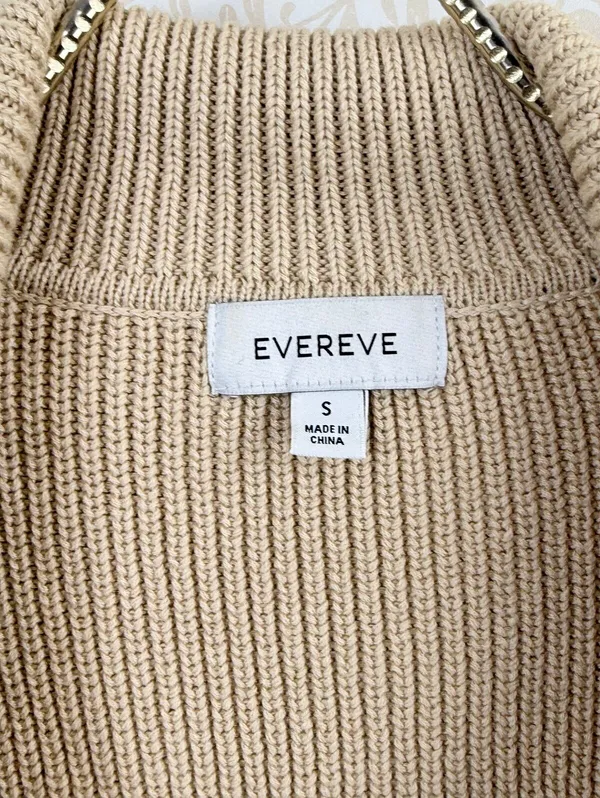 Evereve Beige Button-Up Knit Ribbed Collared Cardigan Sweater - Size - Small - Image 5
