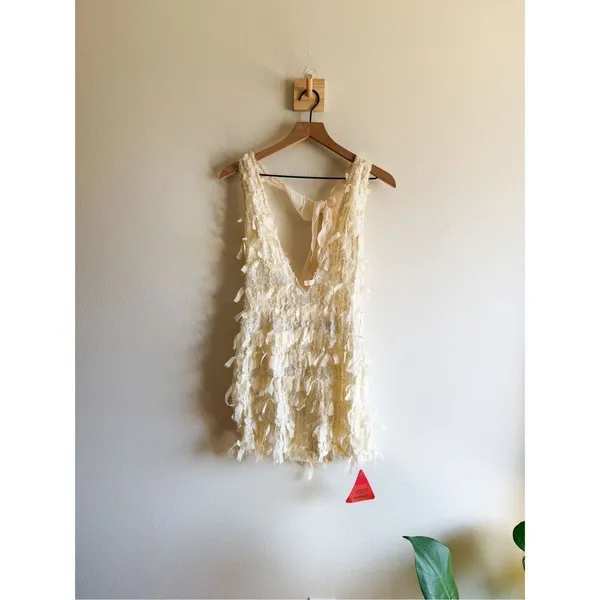 New EGO Extreme Plunge Mini Bodycon Dress In Cream Texture Size 8 - Image 4