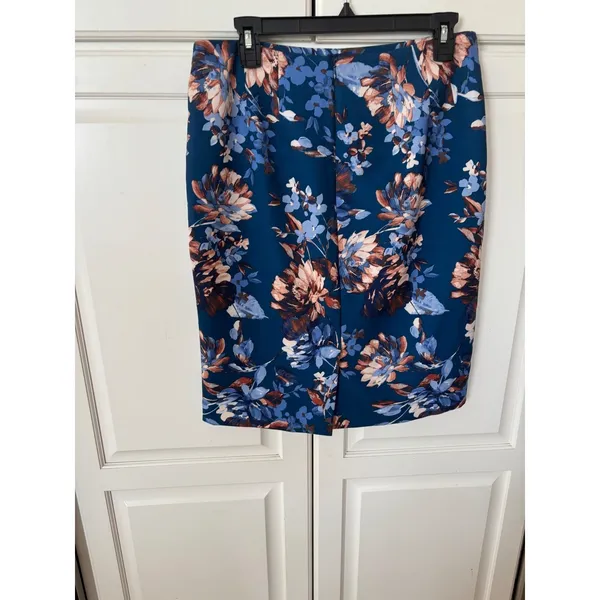Talots Womens‎ Blue Floral Pencil Skirt Teal Knee Length Career Wear Size 6 - Image 3