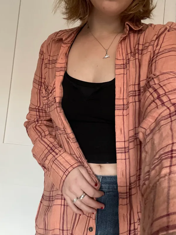 Free People 100% linen peach flannel-patterned shirt - Image 2