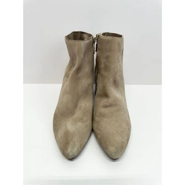 Blondo Booties Size 8 Tan Cow Suede Ankle Boots Block Heel Pull On Side‎ Zip - Image 5