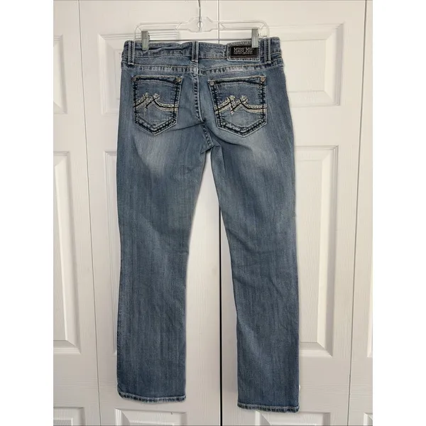 Miss Me Bootcut Jeans Womens 32 Blue Embellished Wing Pocket Stretch - Image 2