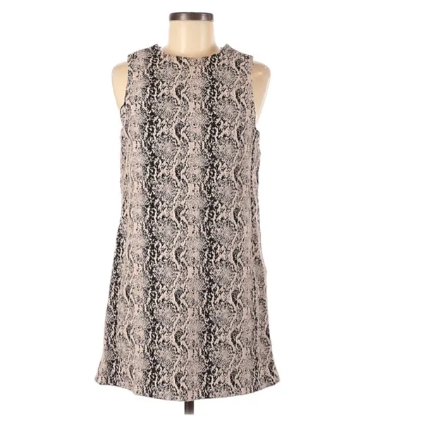 Free People Women's Size 0 Alice Snakeskin Print A-Line Dress Beige Black Snap‎ - Image 4