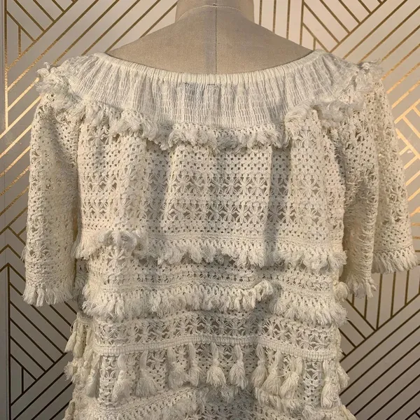 Anthropologie Love Sam Top Blouse Off the Shoulder Tassel Fringe‎ Size Medium - Image 10