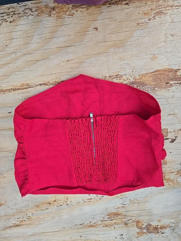 Reformation Red Linen Strapless Tube Top Size 4 - Image 3