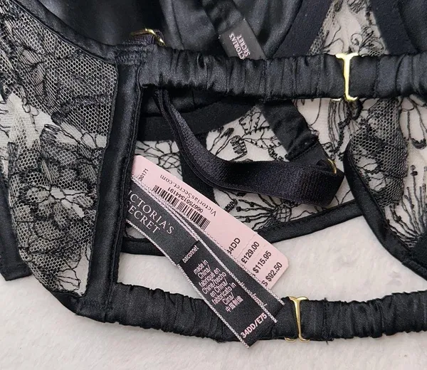 Victoria’s Secret Lightly Lined Balconet Beige Black Floral Lace 34DD - Image 5