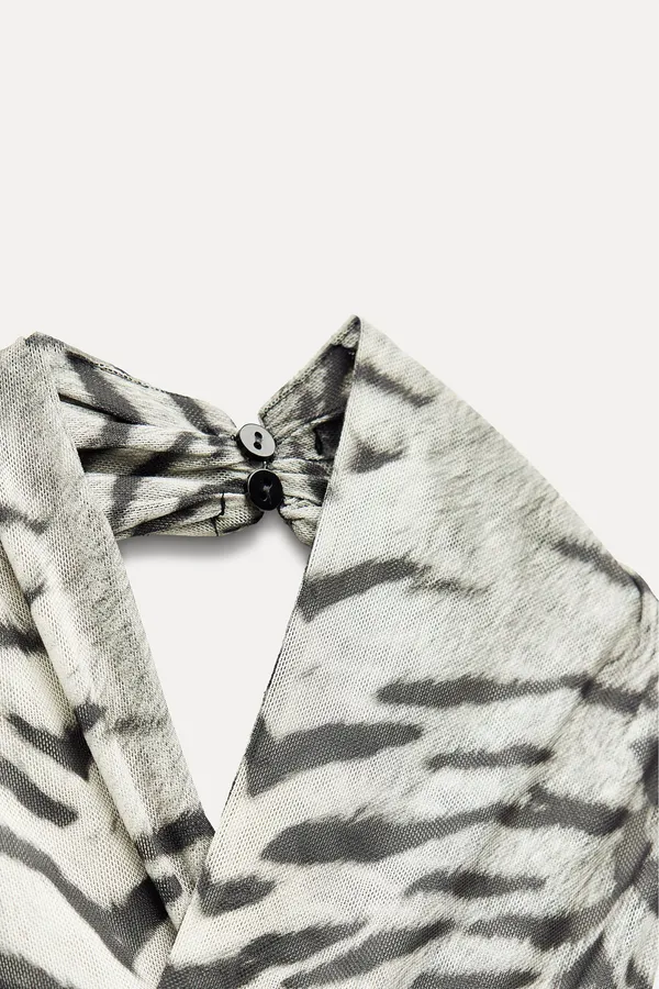Zara Dress maxi halter mesh bodycon zebra animal print evening date party - Image 11