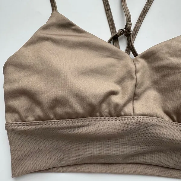 Alo Yoga Lavish Bra Bralette Strapped Mesh Band Glossy Gravel Shine Size Small - Image 2