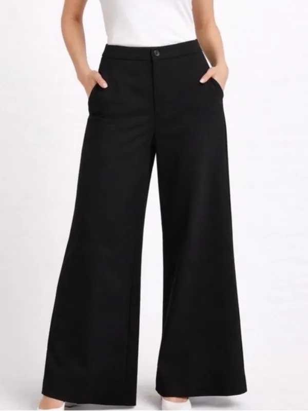 women’s Black High Rise Wide Leg Pants | Minimalist Workwear Small New (A459)✨ - Image 2