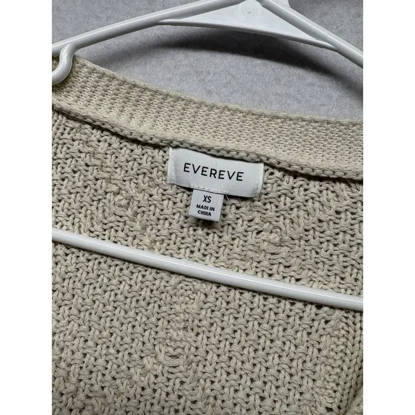 EVEREVE Cable Knit Cardigan XS 100% Cotton V-Neck Sweater Cream Preppy Fisherman - Image 2