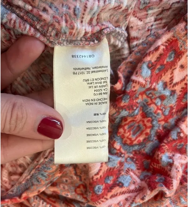 Free People Vista Dreams Top Printed Smocked Long Sleeve V Neck Blouse Tie M - Image 9