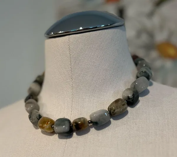 Handmade Agate square bead necklace. 17 1/2” - Image 2