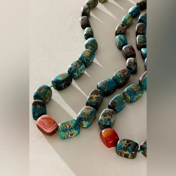 NWT FREE PEOPLE Beaded Stone Necklace - Chrysacolla With Labrador $68 MSRP - Image 4