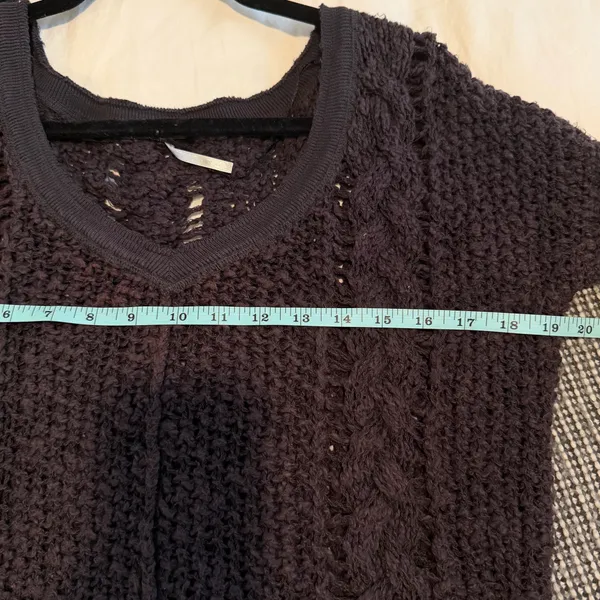 Free People V-Neck Open Cable Knit Charcoal Hi-Low Sweater - Image 7