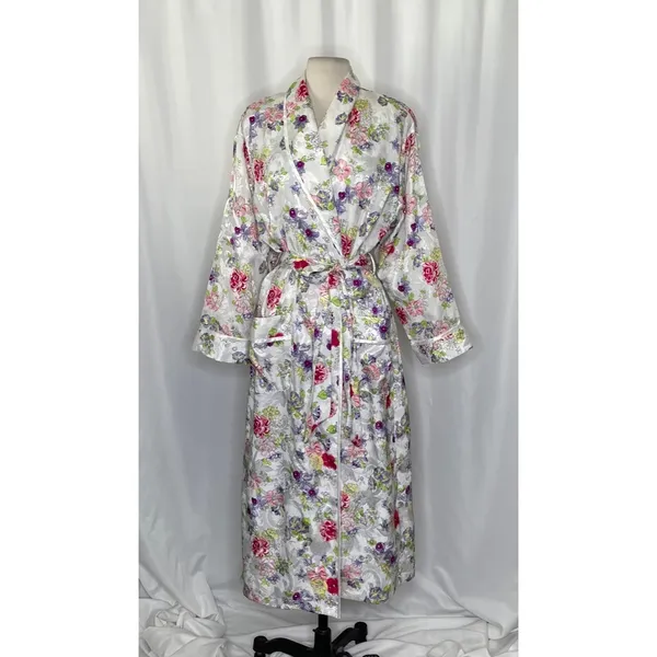 Vintage VICTORIA'S SECRET Gold Label Floral Jacquard Satin Robe Pockets‎ Small - Image 2