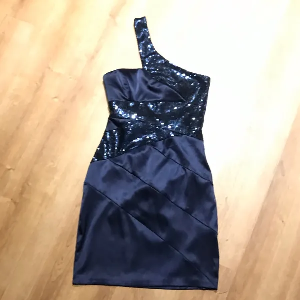 Windsor Sequence Satin Navy Short Dress Sz 3/4 - Image 7