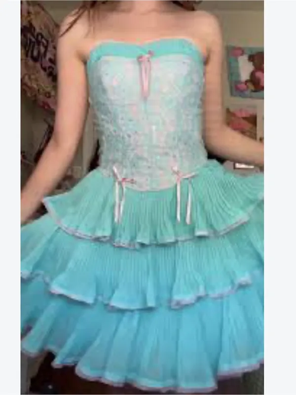 Betsey Johnson Vintage 90s 2000s Y2K Cupcake Tea Party Tiered Ruffle Dress Mini - Image 4