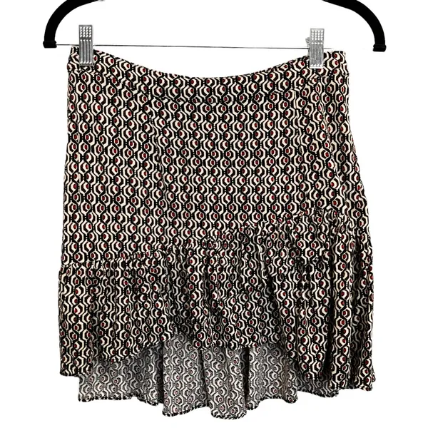 Free People Ruffle Mini Skirt Geometric Tile Print Black White Red Size 0 Womens - Image 4