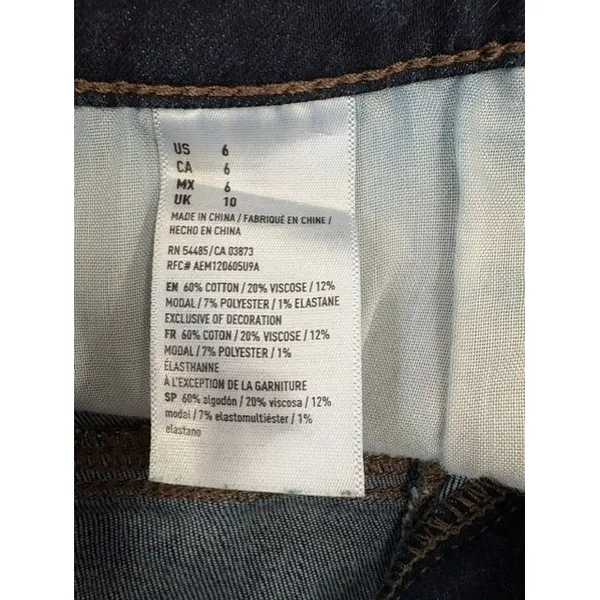 American Eagle Super‎ Stretch Dark Wash Frayed Raw Hem Denim Shorts Womens 6 - Image 3