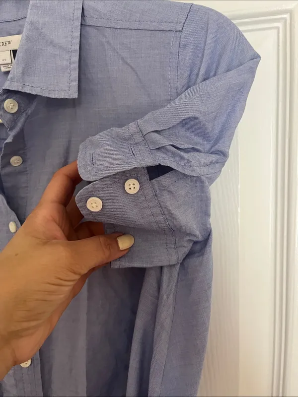 J. Crew Light Blue Button-Front Shirt Dress with Waist Tie - Image 5