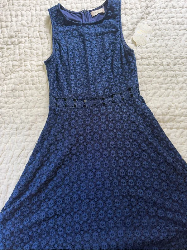 Altar'd State Navy Floral Lace Sleeveless Mini Dress - Image 3