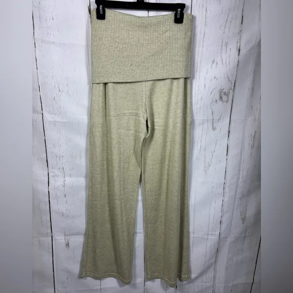 NWOT Forever 21 Avocado Green Tan Wide Leg Ruched Drawstring Fold over Pants - Image 5