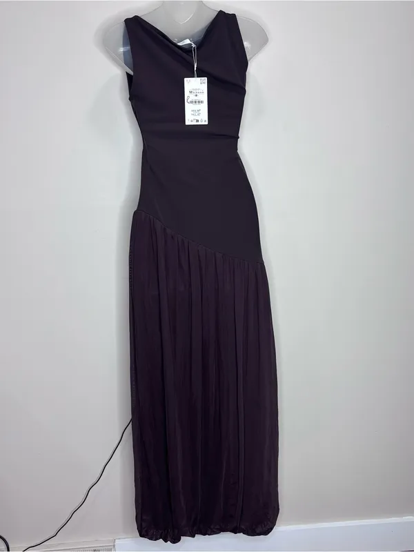 Zara asymmetrical Drop Waist Sleeveless Maxi Long Brown Dress NWT MEDIUM blogger - Image 2