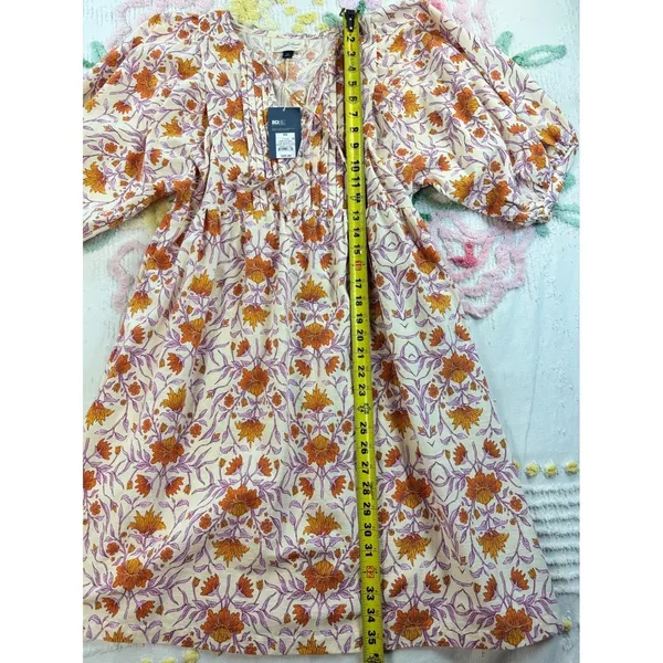 Universal Thread‎ Floral Puff Sleeve Mini Dress Cream Orange Purple XS NEW - Image 8