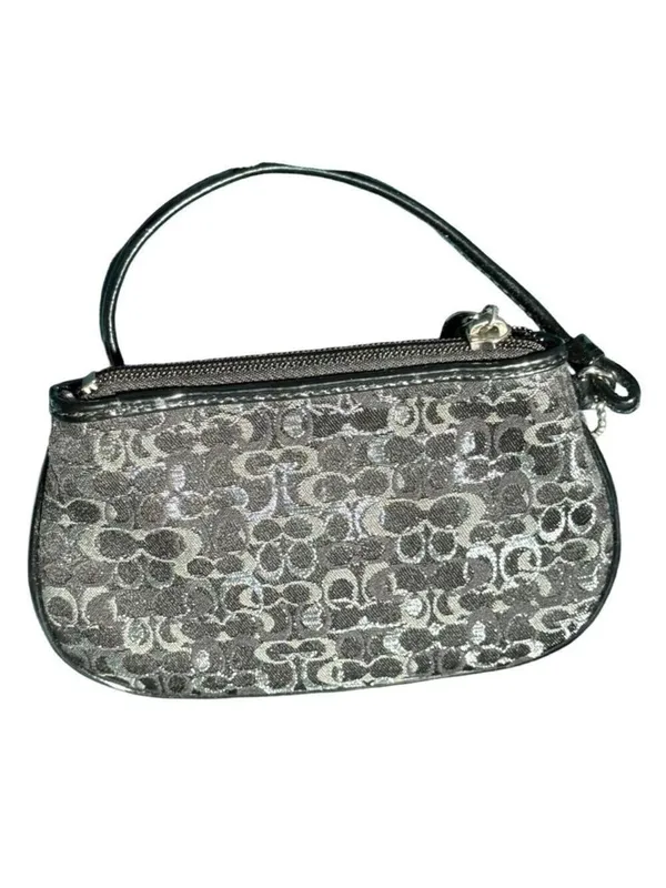 Coach Metallic Silver Black Optic Lurex Wristlet F43363 - Image 6