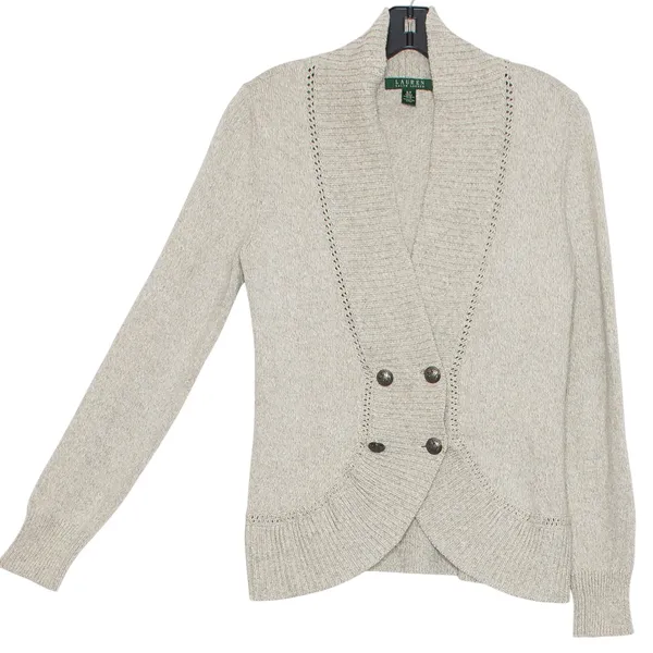 Lauren Ralph Lauren Cardigan Preppy Shawl Collar Academia Button Gray Size Small - Image 6