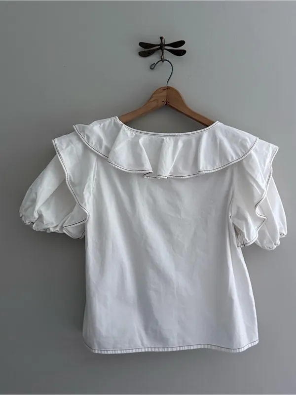 Something Navy White Felix Ruffle Top Poplin Cotton XS - Image 5